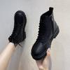 2025 Autumn New Black Handsome Martin Boots Women's Muffin Thick-soled Short Boots