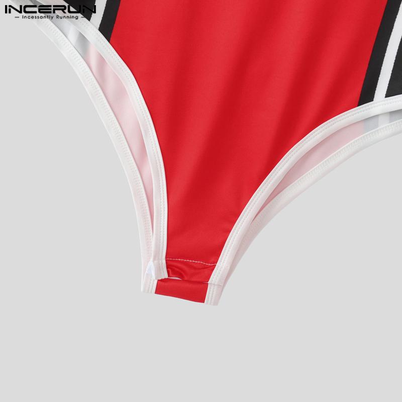 INCERUN Мужские боди без рукавов со швами и принтом букв, облегающие комбинезоны, нижнее белье