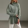 Women's Fashion Casual Solid High Collar Hem Split Long Sleeve Sweater Top