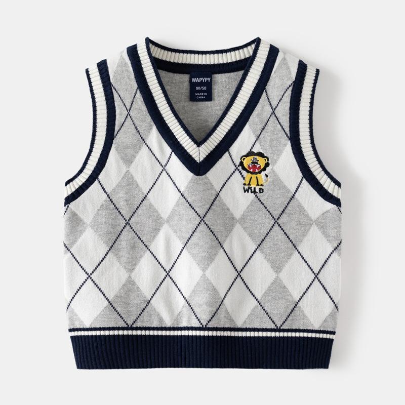 Детские свитера осень/зима 2023 Свитер без рукавов с v-образным вырезом для мальчиков