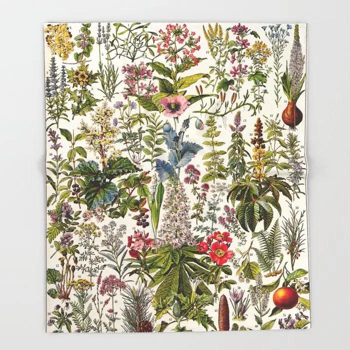 Адольф Мийо Цветы для всех Французский винтажный постер Плед Теплое одеяло из микрофибры Фланелевое одеяло