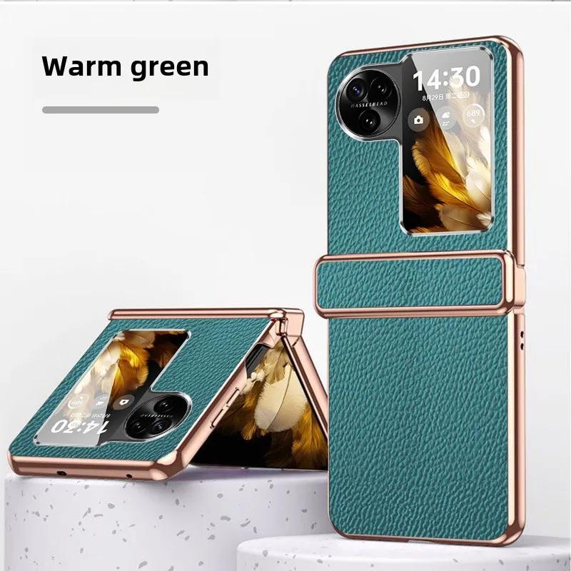 Гальванизированная золотая и серебряная рамка Чехол для телефона из искусственной кожи с узором личи для для OPPO Find N2 N3 Flip Защитная крышка для шарнира