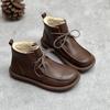 Vintage Genuine Leather Soft Sole Round Toe Lace Up Casual Handmade Versatile Short Boots