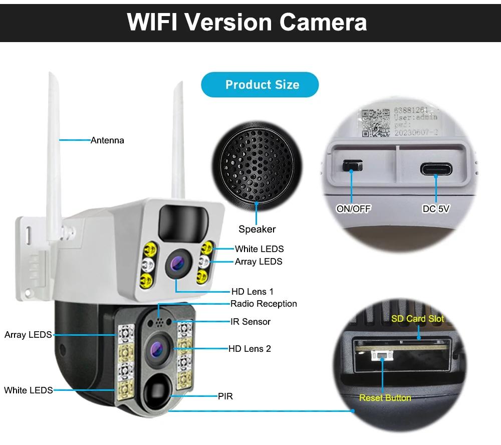 8MP 4K Беспроводная солнечная камера 4G Sim Открытый двойной объектив Wi-Fi IP-камера PIR ночного видения V380 Pro CCTV Монитор безопасности