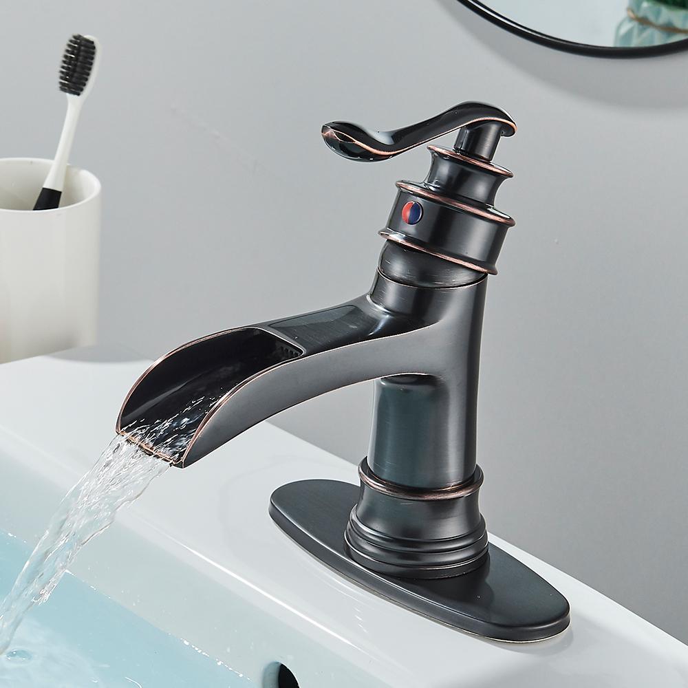 Waterfall Bathroom Faucet Oil Rubbed Bronze Single Handle Lavatory Mixer Tap Vessel Sink Faucet Farmhouse Vanity Sink Faucet