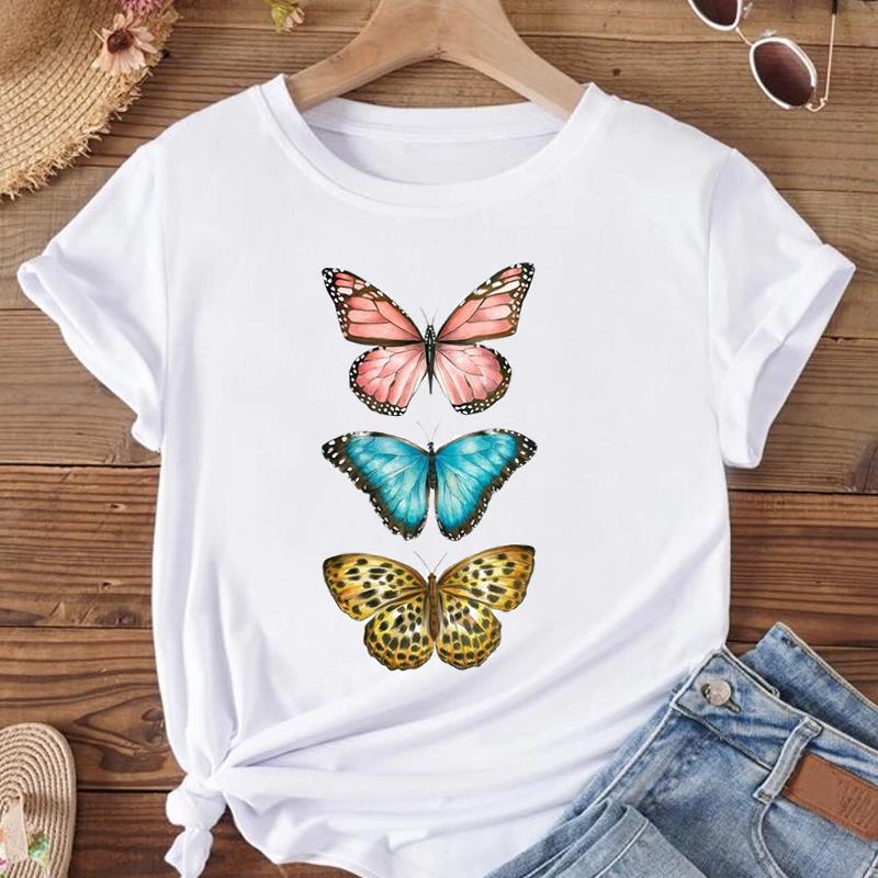 (Азиатский размер) Женская футболка с пчелиным цветком, милая трендовая милая одежда 90-х годов, модная футболка с принтом, женские футболки с коротким рукавом и графикой