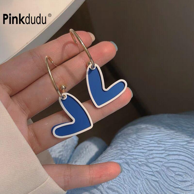 Pinkdudu Модные простые серьги-капли в форме персикового сердца, модные висячие серьги из синего сплава для женщин, ювелирные изделия, подарки PD1841
