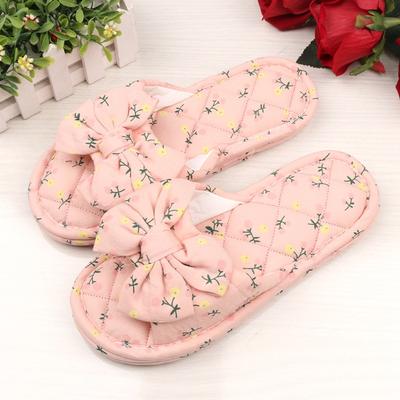 Сломанный цветок бант женские резиновая подошва трехслойные утолщенные тканевые тапочки для дома деревянный пол открытые тапочки