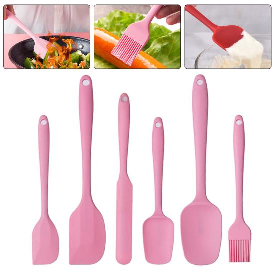 6Pcs/Set Baking Food Scraper Six-piece Set Non-stick Food Grade Silicone Spatula Tool for Baking BBQ Cooking Mixing Scraping Multifunctional