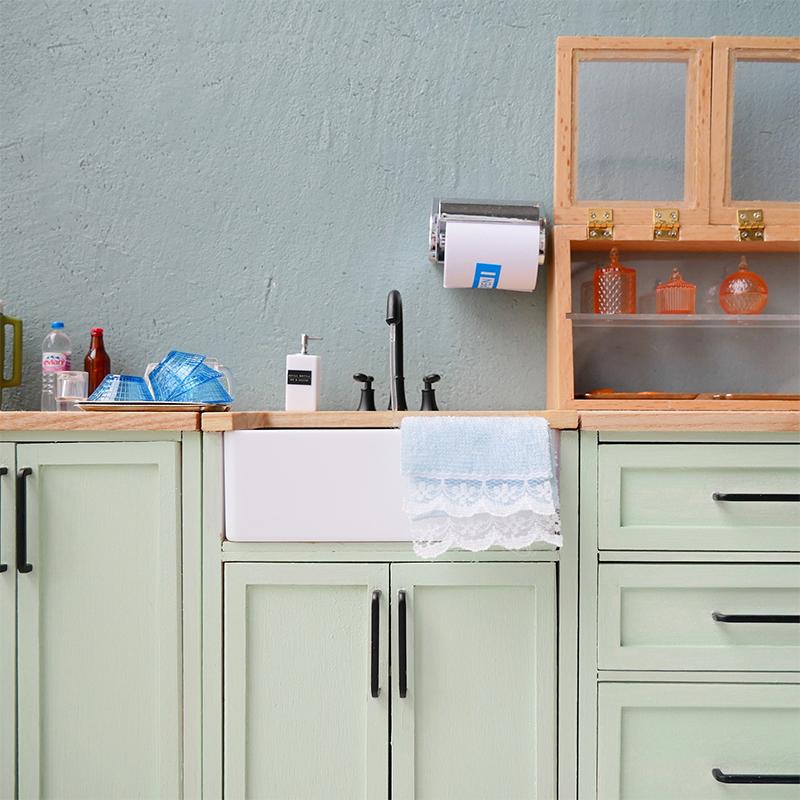 1:6 Dollhouse Miniature Kitchen Sink Lavatory Wash Basin Water Faucet Bathroom Kitchen Furniture Model Diy Decor Toy Accessories