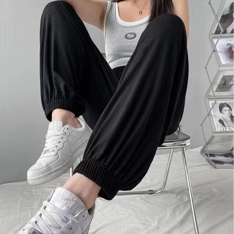 Women's Summer Cotton Silk Anti-Mosquito Loose Beach Bloomers Pajama Pants