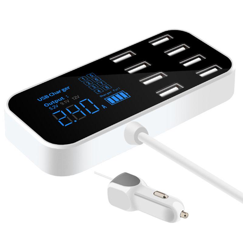 Fast Car Charger 8 Port Multi USB LCD Display Phone Charger 12V Battery Charger USB Hub for Phone Tablets DVR