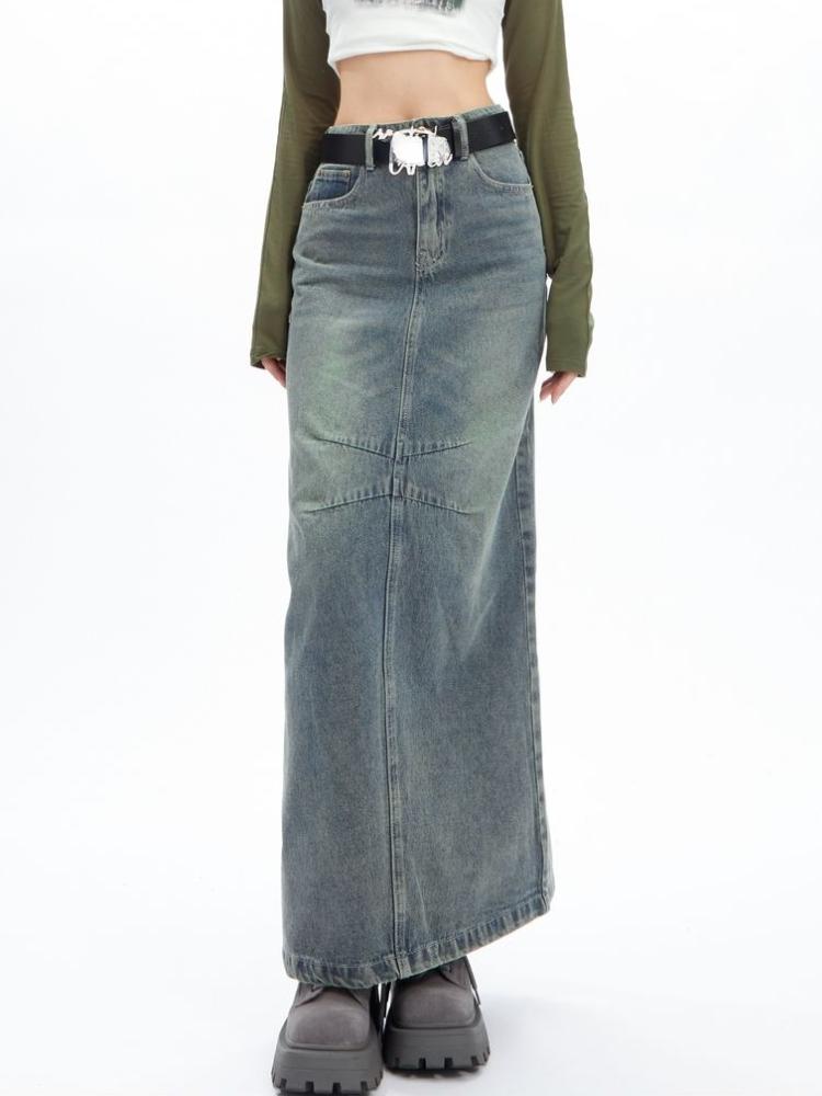 Уличная одежда в стиле ретро Y2k, женские юбки в студенческом стиле, винтажная джинсовая юбка макси, женская, молодая девушка, шикарная сексуальная прямая одежда, новая