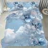 Latacaca 2/3Pcs Blue Crystal Cloud Floral Duvet Cover Set, Wrinkle Fade Resistant Machine Washable Bedding with Pillowcases