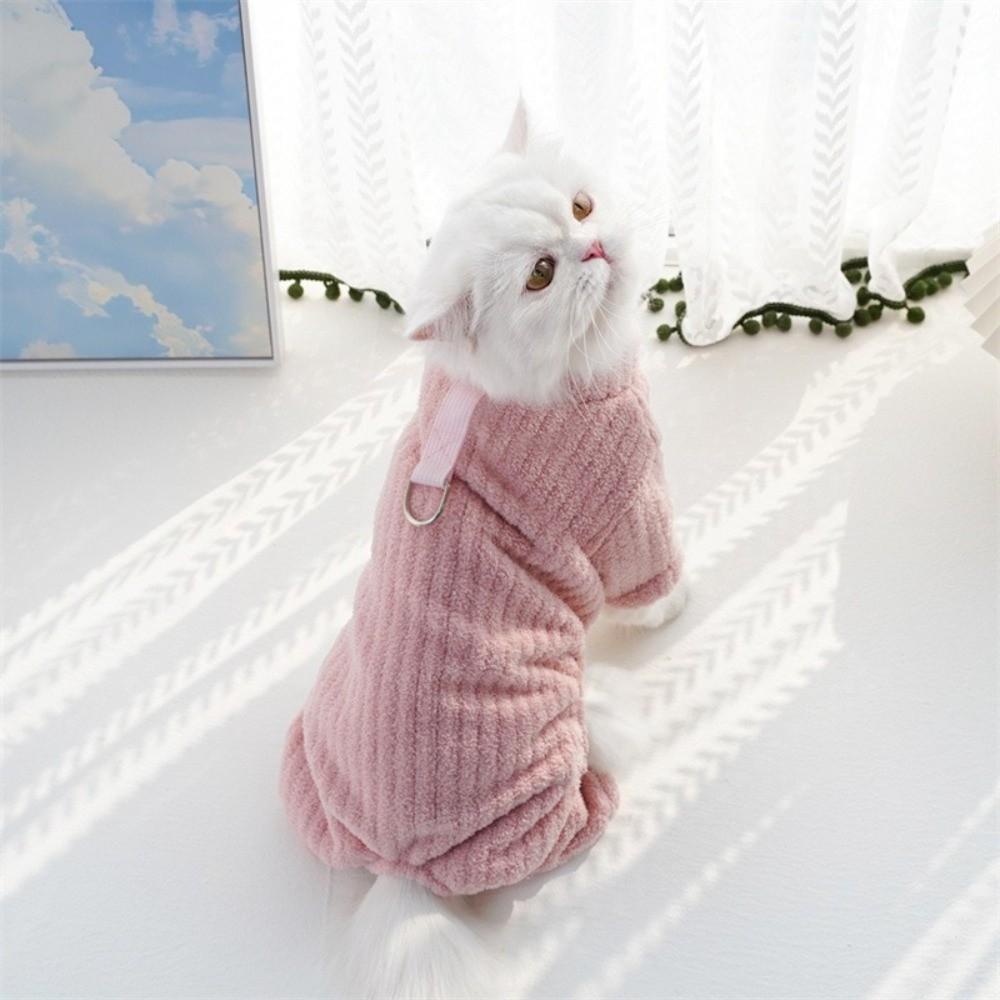 Cute Flannel Plushie Dog Hoodie Soft Warm 4 Feet Dog Overalls Strips Pattern Solid Color Cat Jumpsuit For Chihuahua