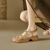 Fashion NEW Summer Women Sandals Round Toe Thick Heel Shoes Split Leather Shoes for Women Narrow Band Handmade Shoes Platform Sandals