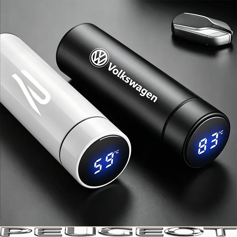 500ml Portable Car Logo Intelligent Stainless Steel Thermos Bottle For VW GTI Polo Golf Passat Jetta Beetle T-ROC Taigo Hub Cap