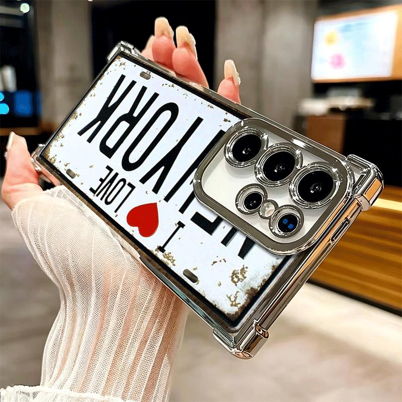 Retro Vintage License Plate Soft Phone Case For Samsung Galaxy S26 Ultra S25 Edge S24 FE S23 Plus S22 S21 + S20 Plating Anti-Fal