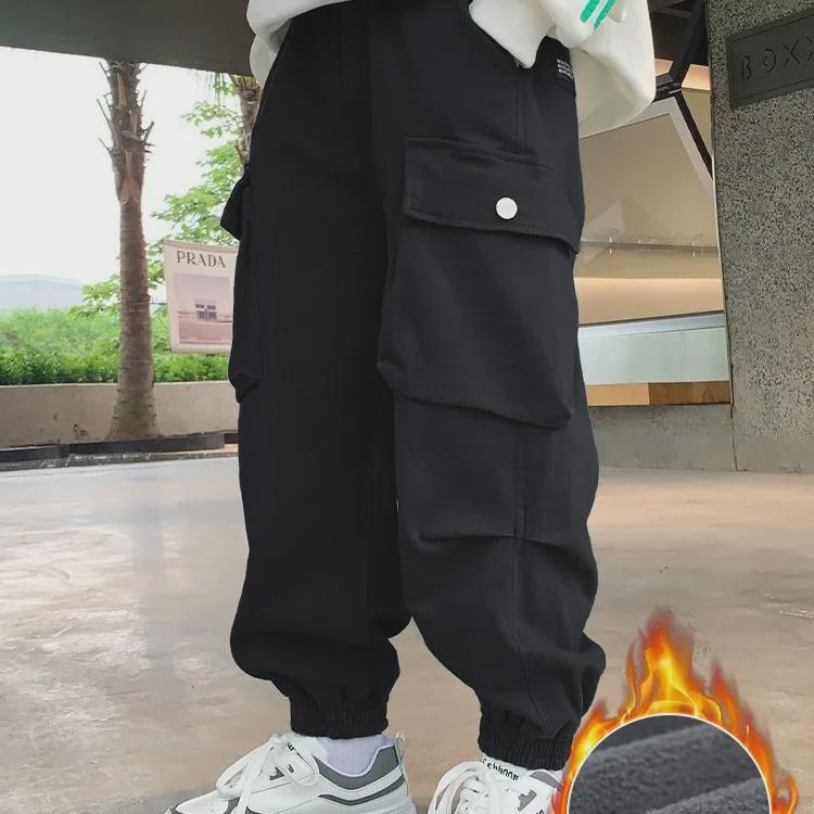 Повседневные брюки из чистого хлопка для мальчиков - Новая коллекция осень-зима 2023 года с бархатом - Для детей и подростков