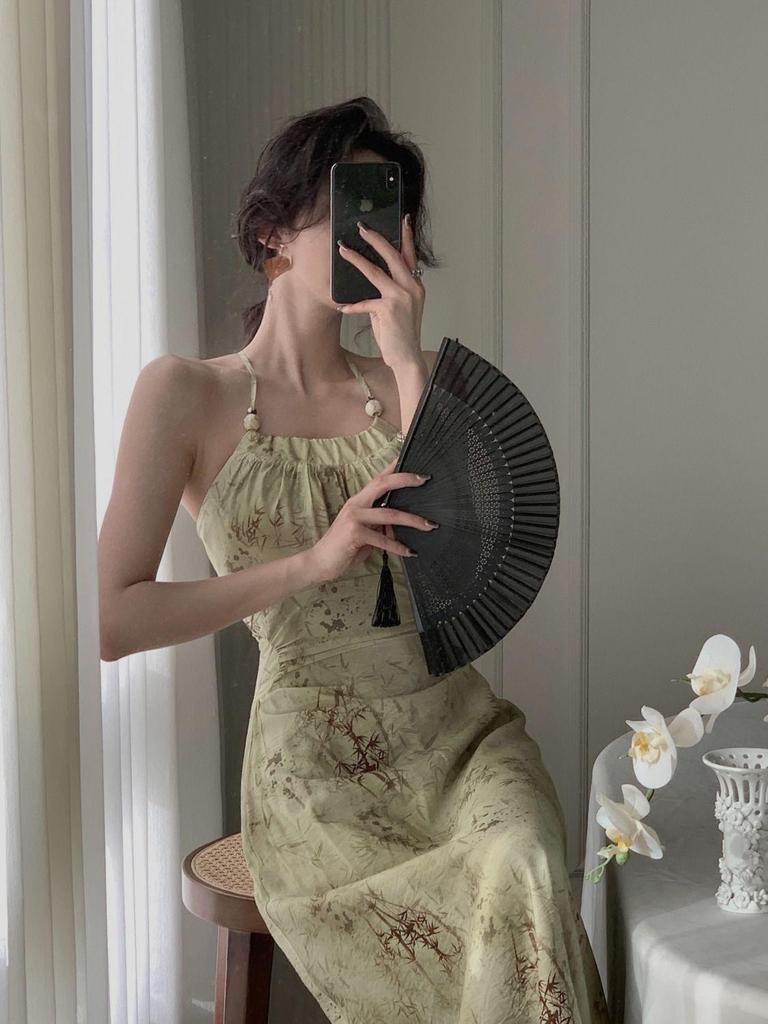 Летнее платье-майка халтер 2024: Женское элегантное длинное платье с вырезами на талии