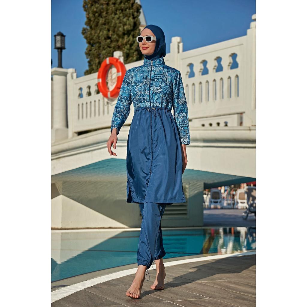 Полностью закрытый купальник в хиджабе с парашютом и узором плитки R040 Rabia