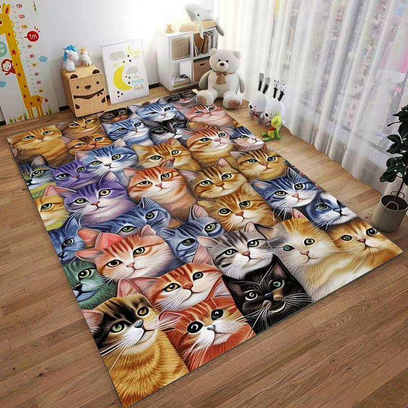 Colorful Cartoon Cat Faces Pattern Printed Carpet for Home Decor Suitable for use as an anti-slip for living room bedroom sofas