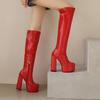 Sexy PU Leather Platform Long Boots Gothic Black White Fashion Super High Heel Knee High Boots Women with Zipper Good Quality 45