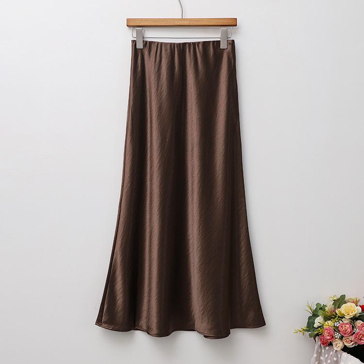 Французская атласная миди-юбка А-силуэта с высокой талией для женщин - Осенняя коллекция