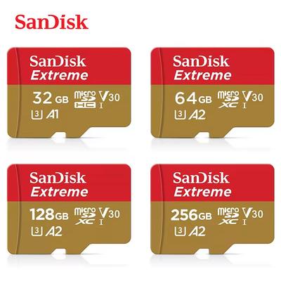SanDisk Карта памяти Extreme microSDXC 256 ГБ 128 ГБ 512 ГБ 64 ГБ 32 ГБ Скорость чтения 100 МБ/с Карта TF U3 UHS-I 4K UHD Карта Micro SD Для телефона камеры GoPro