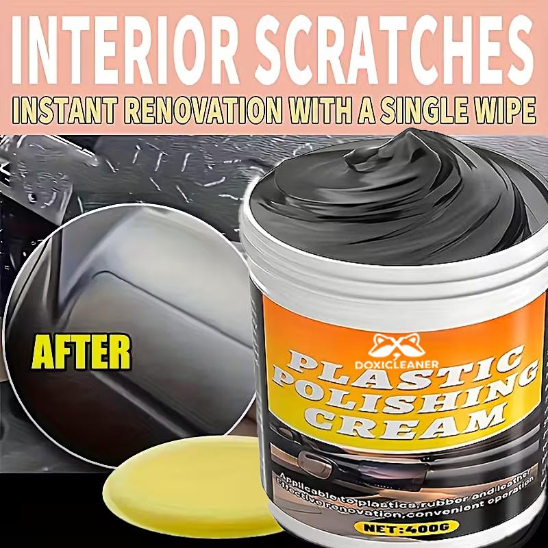 Car Plastic Repair Polishing Wax - 400g Large Capacity Dashboard, Tire, Bumper Care Cream, Brightening and Scr Removal, Essentia