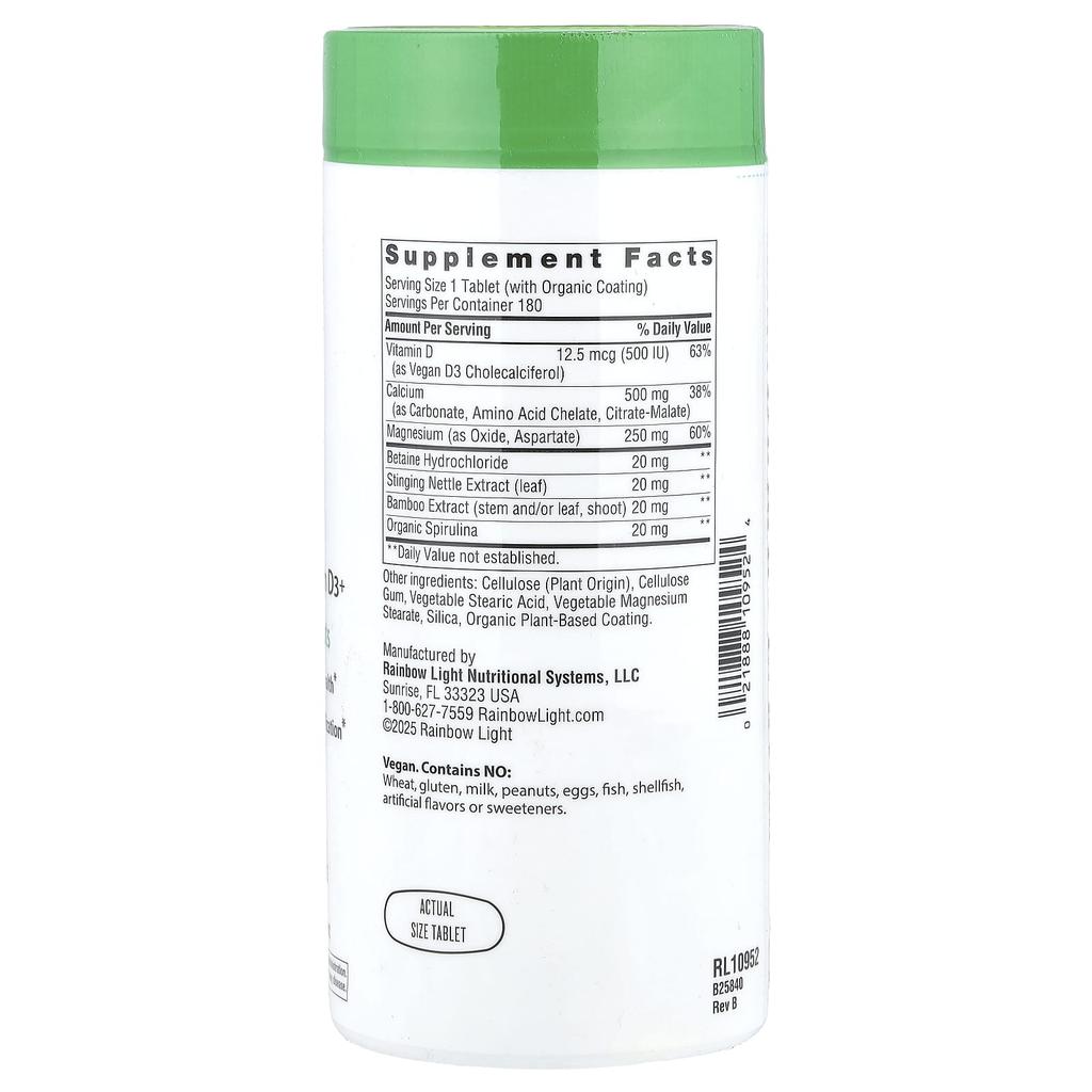 Calcium with Magnesium and Vegan D3+, 180 Tablets