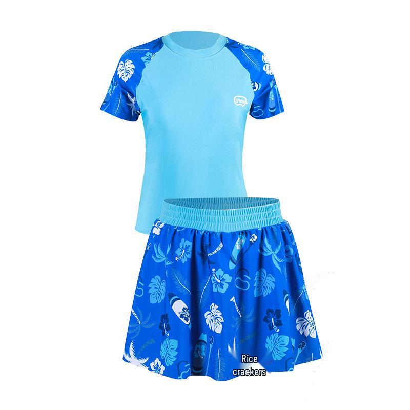 Plus Size Girls' Sun Protection Swimwear, Quick-Dry Split Design for Big Kids