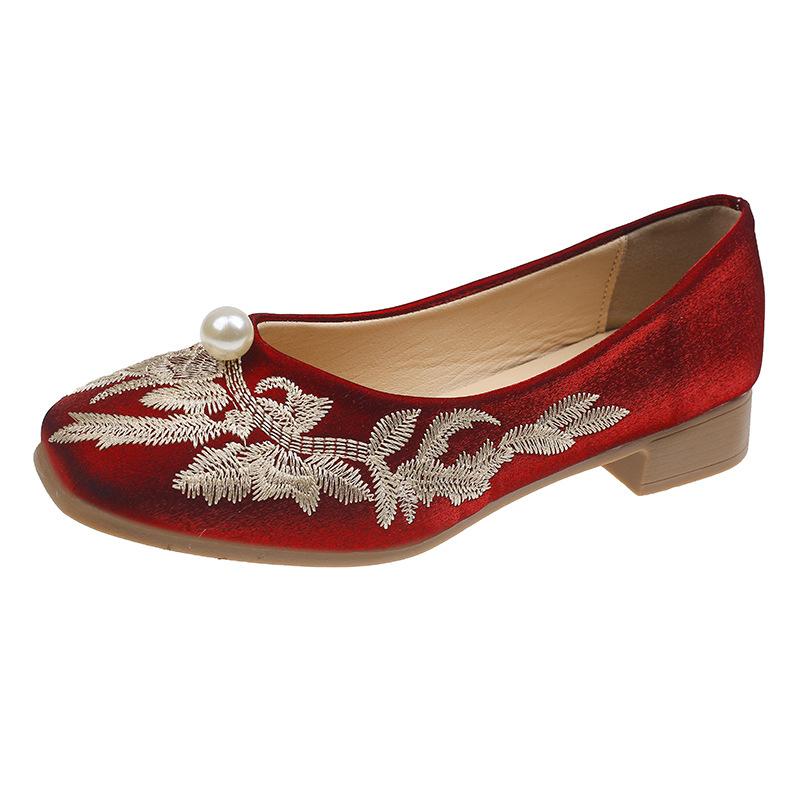 Новые туфли на толстом каблуке с квадратным носком в китайском стиле, женские весенние новые туфли на мягкой подошве для ципао, ретро вышитые туфли Дуду