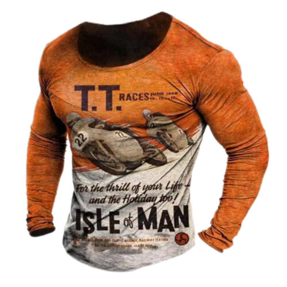 Винтажная мужская футболка с длинным рукавом 3D ретро мотоциклетные большие футболки для толстовки байкерская гоночная футболка мужская одежда