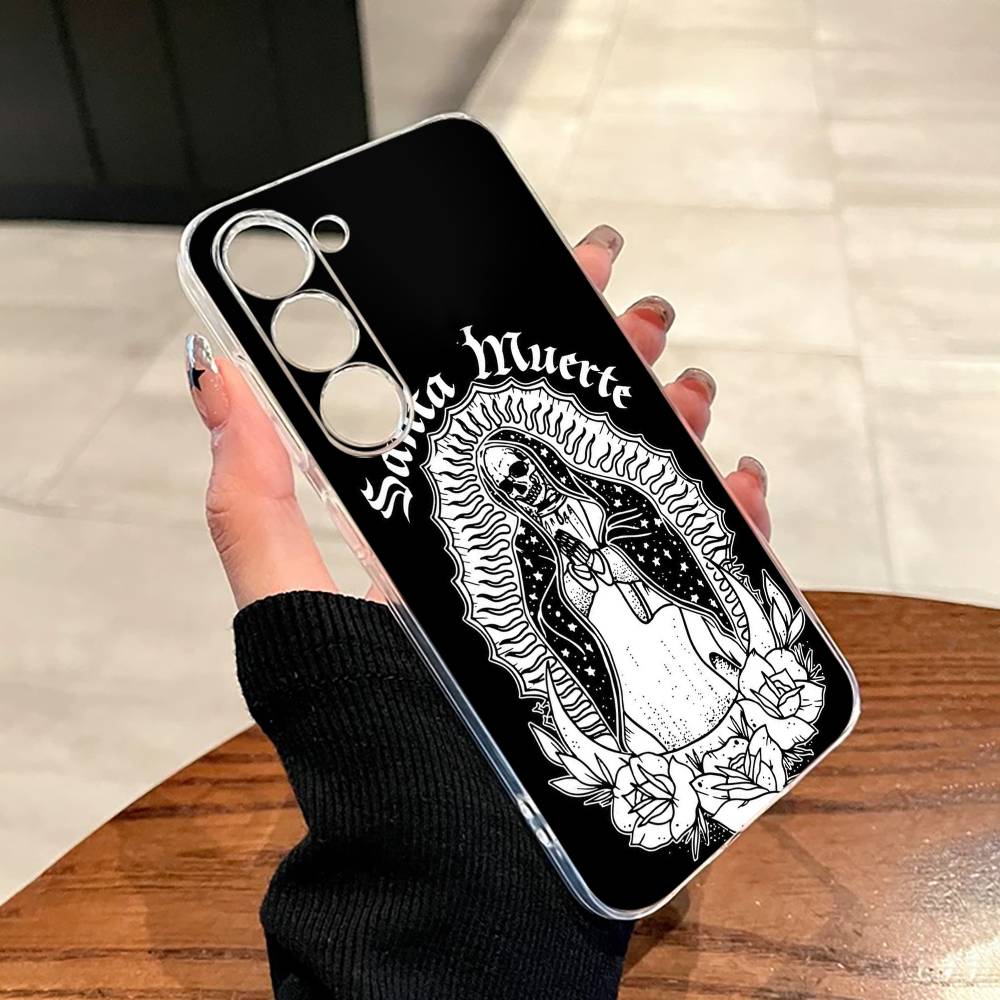 Чехол для телефона с принтом S-Santa M-Muerte Для Samsung A10, 12, 20, 21S, 30, 31, 40, 50, 51, 52, 70, 71 Прозрачный чехол