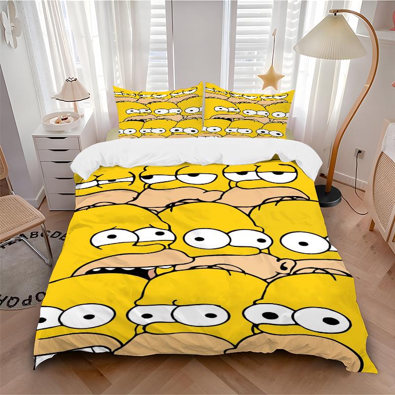 3Pcs Simpson Family Portrait Bedding Set Quilt Cover Pillowcase Home Christmas Xmas Halloween Gift 1 Duvet Cover 2 Pillowcase Em9241