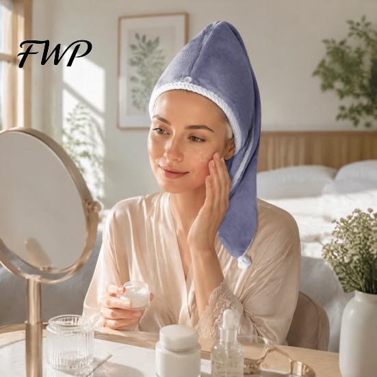 Gentle Hair Care Accessory Reversible Towel Wrap, Microfiber Turban with Button, Quick Dry, Soft Coral Fleece Head Wrap Absorbent Anti-frizz