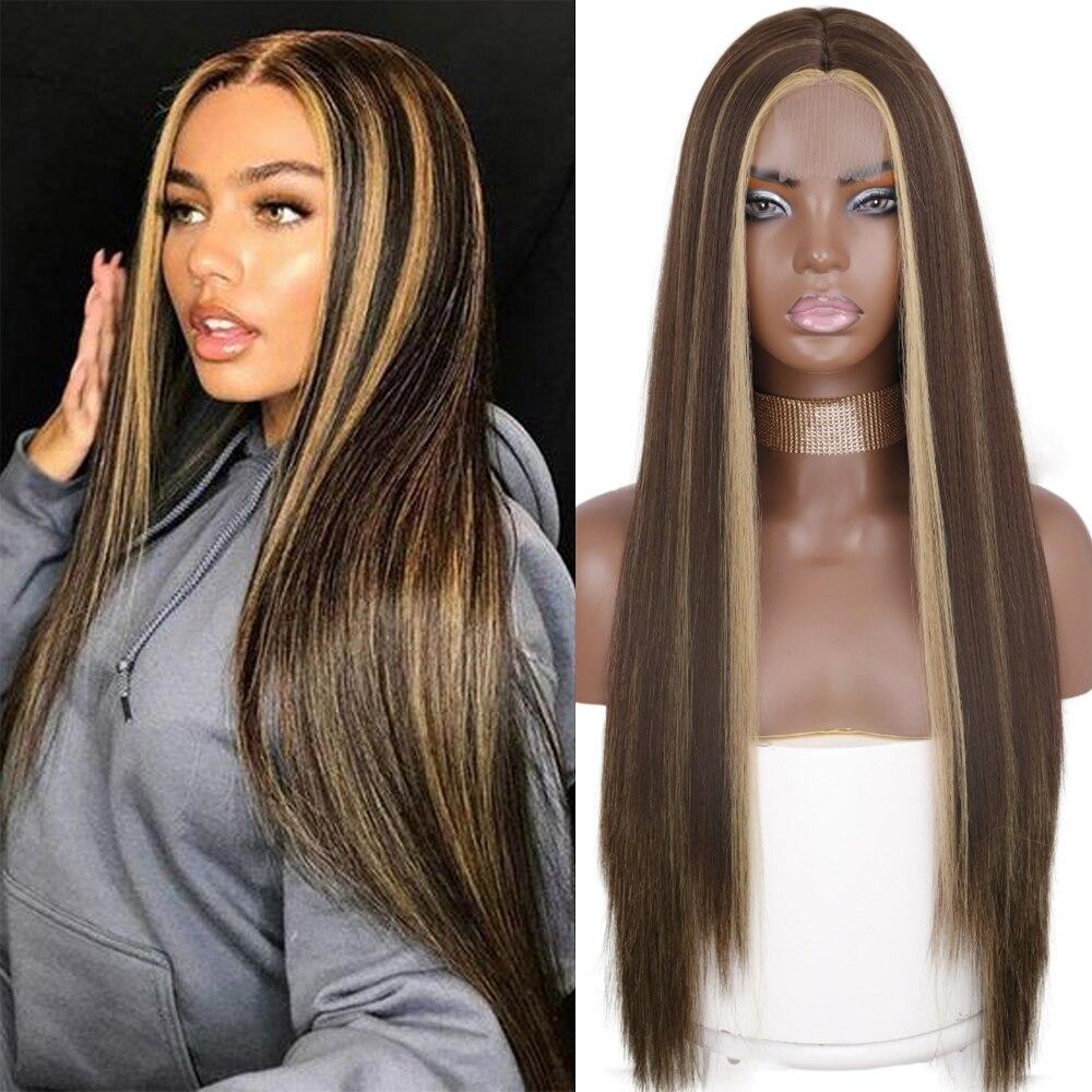 LISI HAIR Длинный прямой черный, синий парик, парик из синтетических волос, красный, бордовый, розовый, с омбре, частичные кружевные парики для женщин, парик средней части