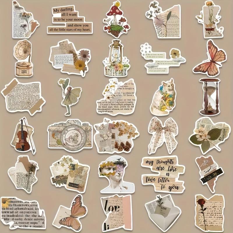 Vintage Aesthetic Sticker Pack, 30pcs SetWaterproof PVC Decals for Phone Cases & Notebooks with Inspirational Quotes & Butterfly Designs