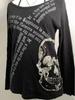 Dark Academia 2000s Retro Loose T-shirt Women Gothic Rock Punk Y2k Babes Tops High Street Skull Print Long Sleeve Casual Clothes