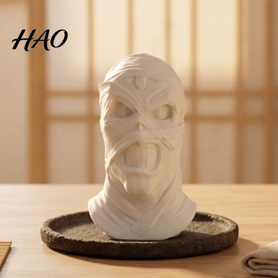 Unpainted Mummy Craft 3D Printed Figurine, Spooky Evil Head Statue, Halloween Dark Style Desktop Decor Ornament for Home, Living Room, Office