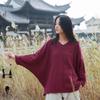2025 Spring/Summer Women's Chinese Retro Slimming V-Neck Cotton/Linen Bat Sleeve T-Shirt