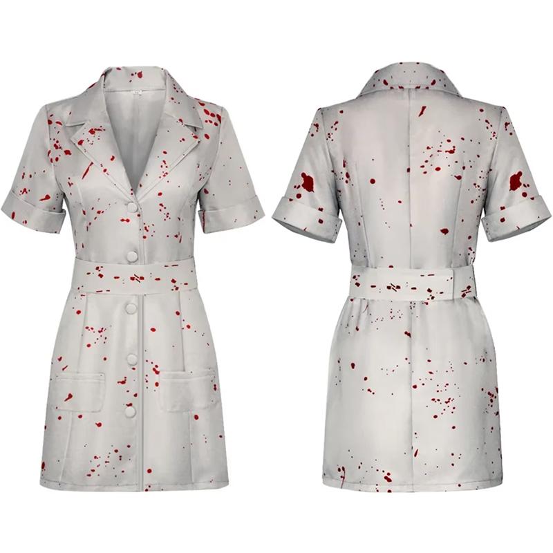 Movie Silent Hill Cosplay Nurse White Bloodstained belt and hat Uniform Halloween Costume Fancy Halloween Dress for Woman