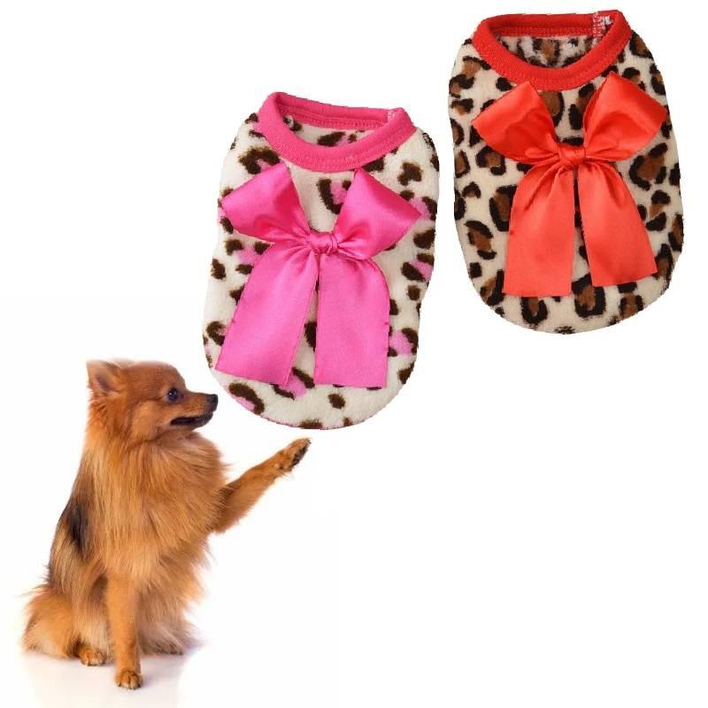 Adorable Coral Fleece Puppy Clothes With Leopard Print For Fall And Winter Celebrations