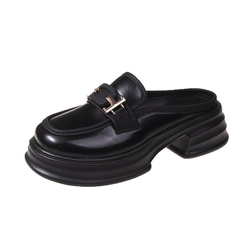 Spring and Summer Footwear Plus Size Comfortable Round-headed Leather Shoes Slippers Thick-soled Soft-soled Women's Shoes