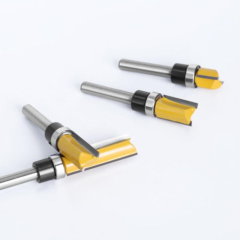 1/3/4pc 1/4 Inch 6.35mm Shank Template Trim Hinge Mortising Router Bit Straight End Mill Trimmer Cleaning Flush Trim Tenon Cutter for Woodworking