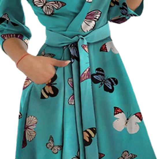 Леди Нижние юбки размера плюс женское платье с принтом бабочки и v-образным вырезом на шнуровке с длинными рукавами вечернее платье для банкета