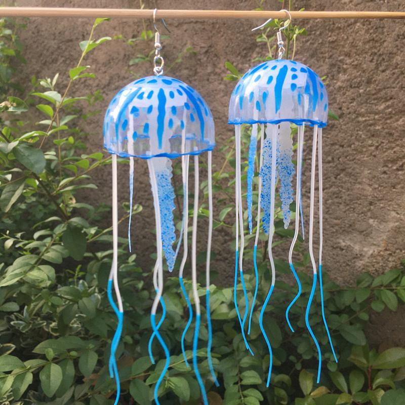 Women UV Glow Ocean Animal Drop Earring Mermaid Jewelry Gift Silicone Earrings Funny Jellyfish Long Tassel Creative