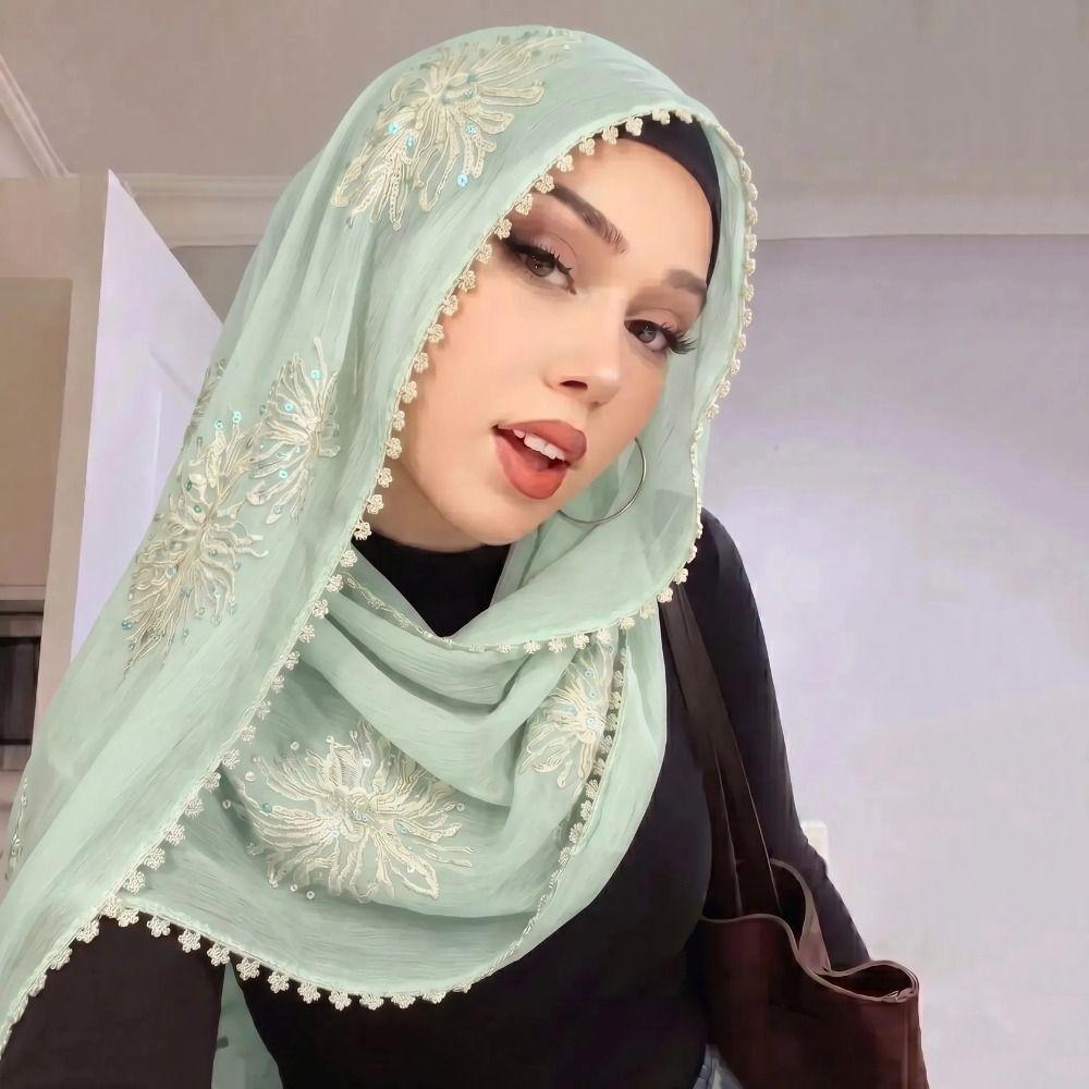 Full Cover Islamic Headscarf Solid Color Sequin Wraps Shawl Muslim Hijab Turban Cap Girls
