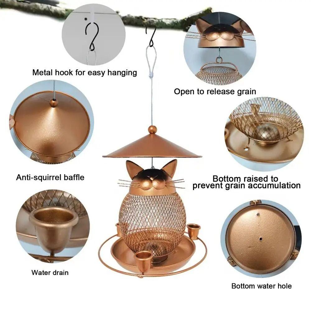 Cat-Shaped Parrot Feeding Station Squirrel-proof Bird Water Bowl Bird Feeder Garden